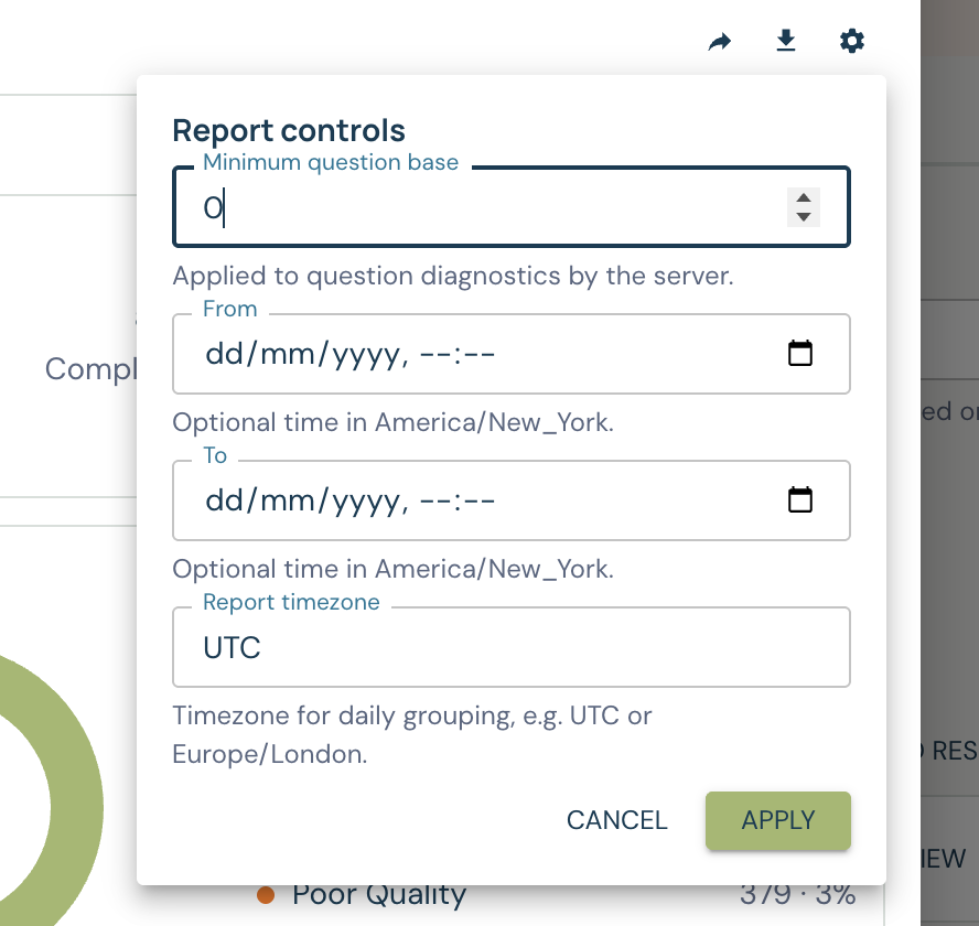 Field report controls with Minimum question base set to zero
