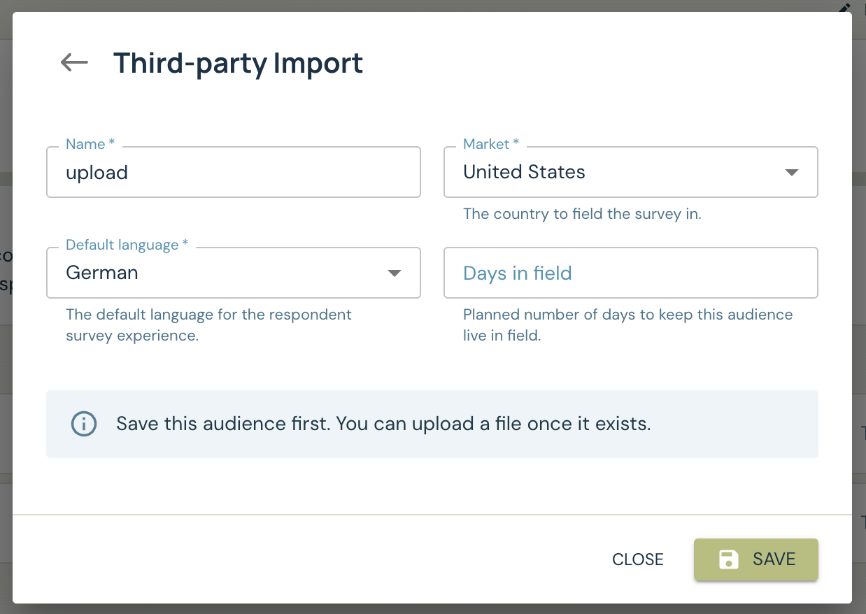 Third-party Import configuration form with the Upload file control