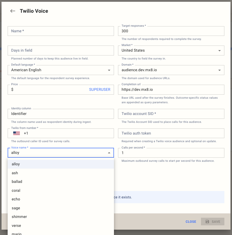Twilio Voice source configuration