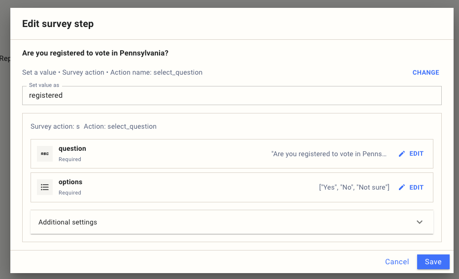 Editing a survey step