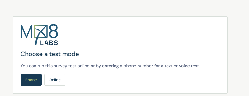 Choose Phone or Online test mode