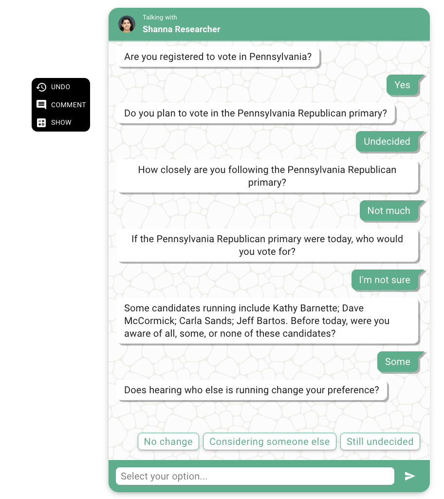 Survey Test Mode with the movable toolbox