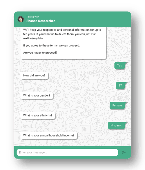 Mobile chat survey interface