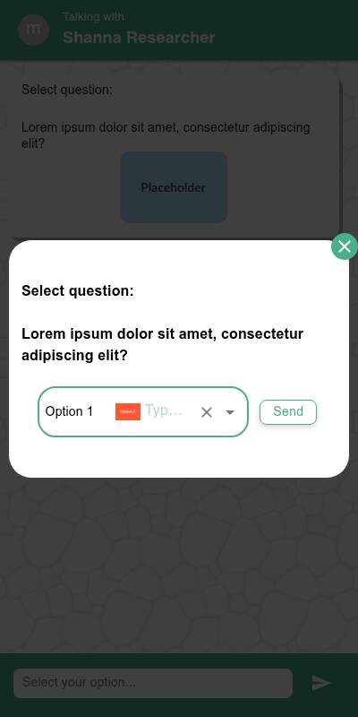 Select question dropdown open in the mobile chat experience